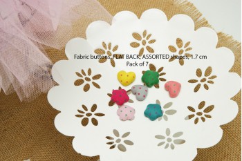 Fabric buttons, FLAT BACK,  ASSORTED shapes, 1.7 cm, Pack of 7